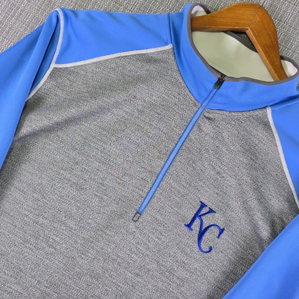 KC Kansas City Royals x Antigua Quarter Zip Pullover Mens XXL Gray Powder Blue